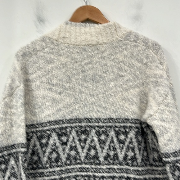 Joie Intarsia Long Wool Blend Open Cardigan in Grey Cream Oversized XS - Picture 6 of 9
